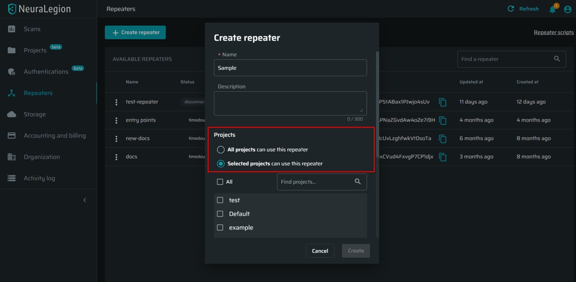 select-repeater-for-project